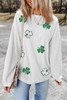White Sequin Clover Patched Drop Shoulder Corded Sweatshirt White Sequin Clover Patched Drop Shoulder Corded Sweatshirt