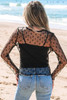 Black Star Print Mesh Sheer Slim Long Sleeve Top
