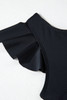 Black Asymmetric Ruffle Shoulder Pleated One Piece Swimsuit