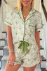 Green Floral Print Turn-down Collar Short Pajamas Set