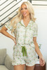 Green Floral Print Turn-down Collar Short Pajamas Set