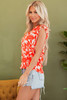 Orange Floral Ruffle Sleeve Print Top