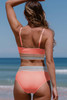 Peach Blossom Striped Patchwork Spaghetti Strap High Waist Bikini Swimsuit