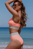 Peach Blossom Striped Patchwork Spaghetti Strap High Waist Bikini Swimsuit