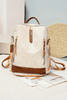 White Multi Compartment Zipper PU Leather Large Capacity Backpack