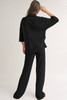 Black Solid Color Textured Buttoned Shirt and Casual Pants Set