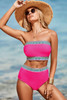 Rose Red Contrast Banding Tube Bikini High Waist 2pcs Swimsuit