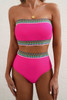 Rose Red Contrast Banding Tube Bikini High Waist 2pcs Swimsuit
