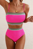 Rose Red Contrast Banding Tube Bikini High Waist 2pcs Swimsuit
