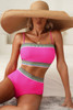 Rose Red Contrast Banding Tube Bikini High Waist 2pcs Swimsuit