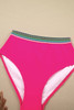 Rose Red Contrast Banding Tube Bikini High Waist 2pcs Swimsuit