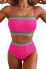 Rose Red Contrast Banding Tube Bikini High Waist 2pcs Swimsuit