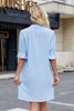 Beau Blue Jacquard Texture Flared Short Sleeve Notched Neck Mini Dress