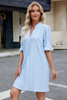 Beau Blue Jacquard Texture Flared Short Sleeve Notched Neck Mini Dress