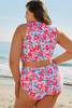 Rose Plus Size Floral Print Twisted High Waist Bikini Set