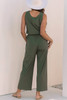 Vineyard Green Buttoned Drawstring Waist Sleeveless Wide Leg Jumpsuit Vineyard Green Buttoned Drawstring Waist Sleeveless Wide Leg Jumpsuit