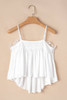 White Lace Splicing Spaghetti Straps Ruffle Flared Tank Top
