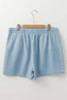 Beau Blue Washed Chambray Drawstring Elastic Waist Plus Size Shorts