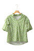 Light Green Floral Ruffle Puff Short Sleeve Frilled Collar V Neck Blouse
