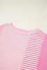 Pink Stripe Color Block Patchwork Loose Half Sleeve T Shirt