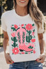 White Western Boots Flower Print Round Neck T Shirt White Western Boots Flower Print Round Neck T Shirt