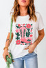 White Western Boots Flower Print Round Neck T Shirt White Western Boots Flower Print Round Neck T Shirt