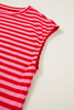 Red Stripe Ribbed Cap Sleeve Round Neck T Shirt