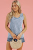 Beau Blue Mineral Wash Denim Frayed U Neck Sleeveless Top