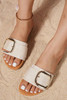 Beige Buckle Decor Linen Upper Flat Slippers