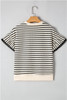 Black Stripe Sequin America Star Graphic Ric Rac Flutter Sleeve Blouse