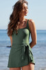 Mist Green Side Tied Waist Square Neck Adjustable Straps A-line One Piece Swim Dress