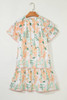 Orange Floral Contrast Edge Layered Short Sleeve Mini Dress