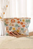 White Floral Print Zipper Corduroy Cosmetic Storage Bag