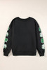 Black Sequin Clover Patched Drop Shoulder Sweatshirt Black Sequin Clover Patched Drop Shoulder Sweatshirt