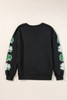 Black Sequin Clover Patched Drop Shoulder Sweatshirt Black Sequin Clover Patched Drop Shoulder Sweatshirt