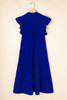 Bluing Ruffled Short Sleeve Collared V Neck Tiered Midi Dress