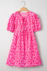Rose Leopard Puff Sleeve Tie Front High Waist Mini Dress