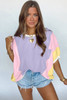 Purple Color Block Patchwork Half Sleeve Oversized T Shirt