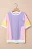 Purple Color Block Patchwork Half Sleeve Oversized T Shirt