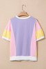 Purple Color Block Patchwork Half Sleeve Oversized T Shirt