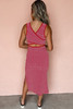 Red Stripe Criss Cross Side Slits Slim Fit Sleeveless Midi Dress