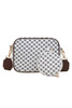 White Checkered Print PU Leather Shoulder Bag with Coin Wallet