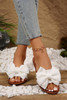 White Bow Knot Decor PU Leather Insole Flat Slippers