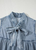 Real Teal Bowknot Neck Sleeveless Ruffled Chambray Dress
