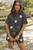 Carbon Grey Sequin Strawberry Patched Twist Ribbed Short 2pcs Outfit Carbon Grey Sequin Strawberry Patched Twist Ribbed Short 2pcs Outfit