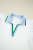 White Color Contrast Ruffled Sleeve Collared V Neck Blouse