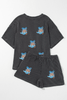Carbon Grey Sequin Boots Patched Twisted Ribbed Short 2pcs Outfit