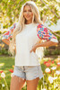 Beige Floral Puff Sleeve Patchwork Round Neck Top