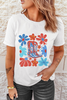 White Floral Cowgirl Boots Print Independence Day T Shirt