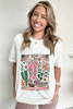 White Western Boot Flower Print Crew Neck Loose Tee
